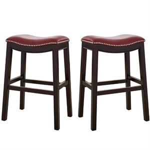 Home Square 2 Piece Saddle Faux Leather Counter Height Barstool Set in Red