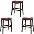 Home Square 3 Piece Saddle Faux Leather Counter Height Barstool Set in Red