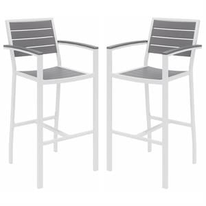 Home Square 2 Piece Aluminum Patio Bar Stool Set in Gray and White
