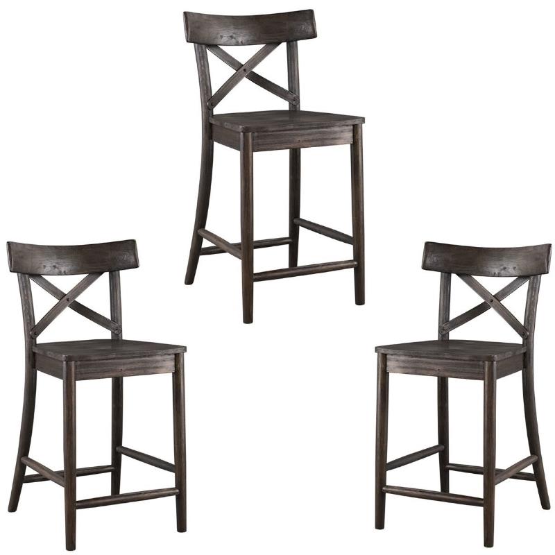 Home Square 3 Piece X-back Solid Wood Counter Stool Set in Dark Brown