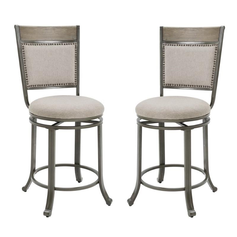 Home Square 2 Piece Upholstered Counter Stool Set with Metal Base in Pewter