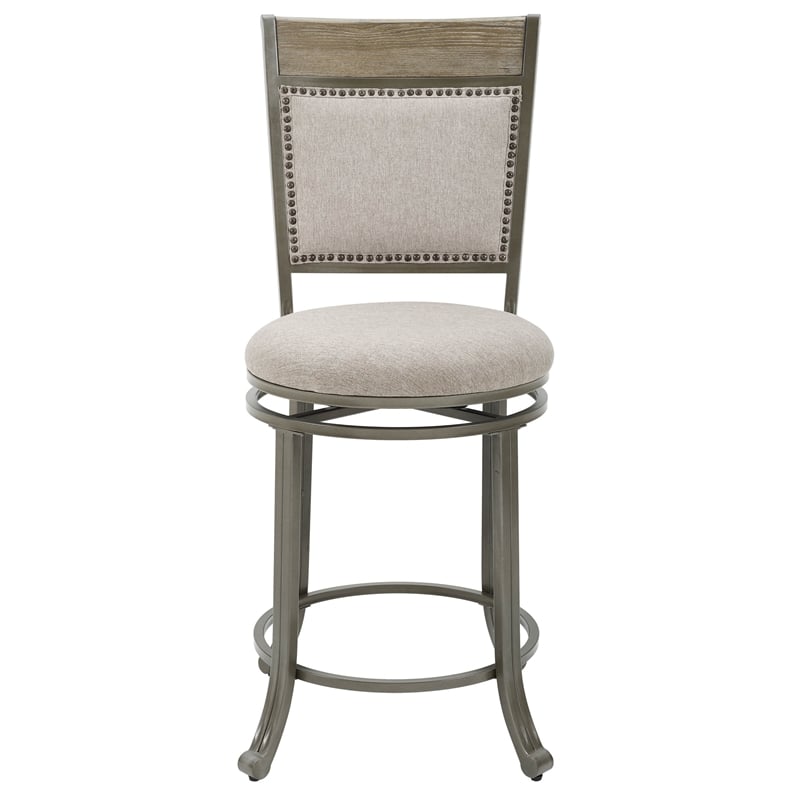 Home Square 3 Piece Upholstered Counter Stool Set with Metal Base in Pewter