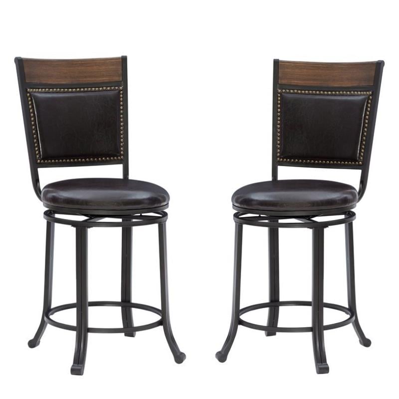 Home Square 2 Piece PU Upholstery Counter Stool Set in Rustic Umber Brown
