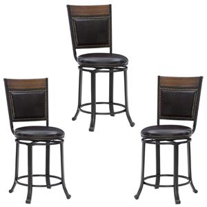 Home Square 3 Piece PU Upholstery Counter Stool Set in Rustic Umber Brown