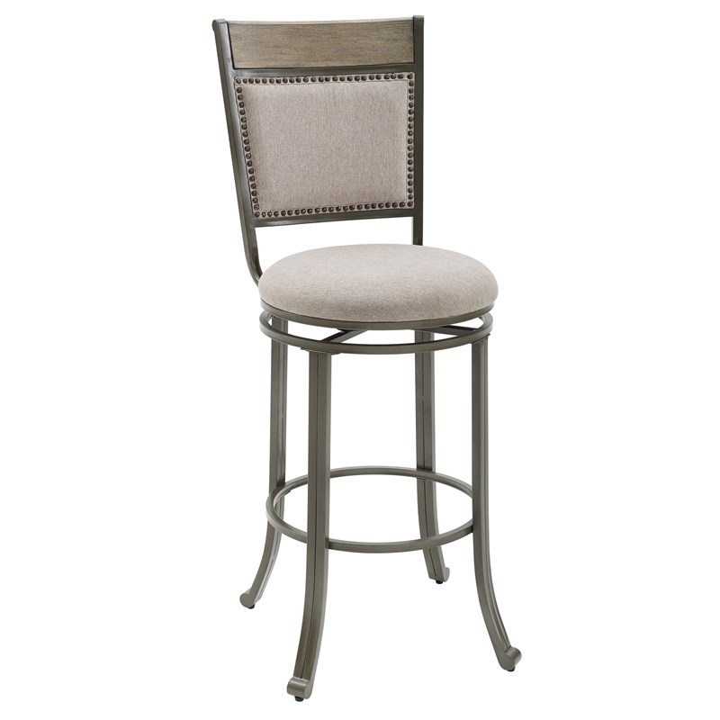 Home Square 2 Piece Upholstered Bar Stool Set with Metal Base in Pewter