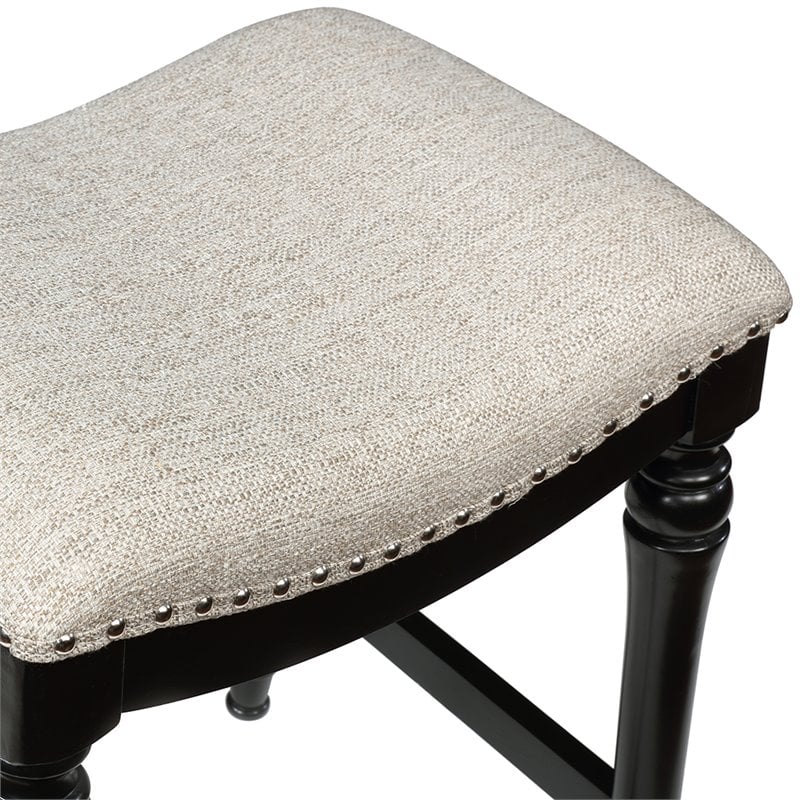 Home Square 2 Piece Saddle Polyester Upholstery Wood Counter Stool Set in Black
