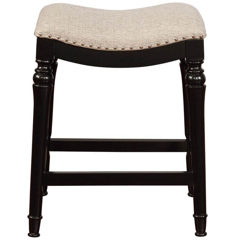 Home Square 2 Piece Saddle Polyester Upholstery Wood Counter Stool Set in Black