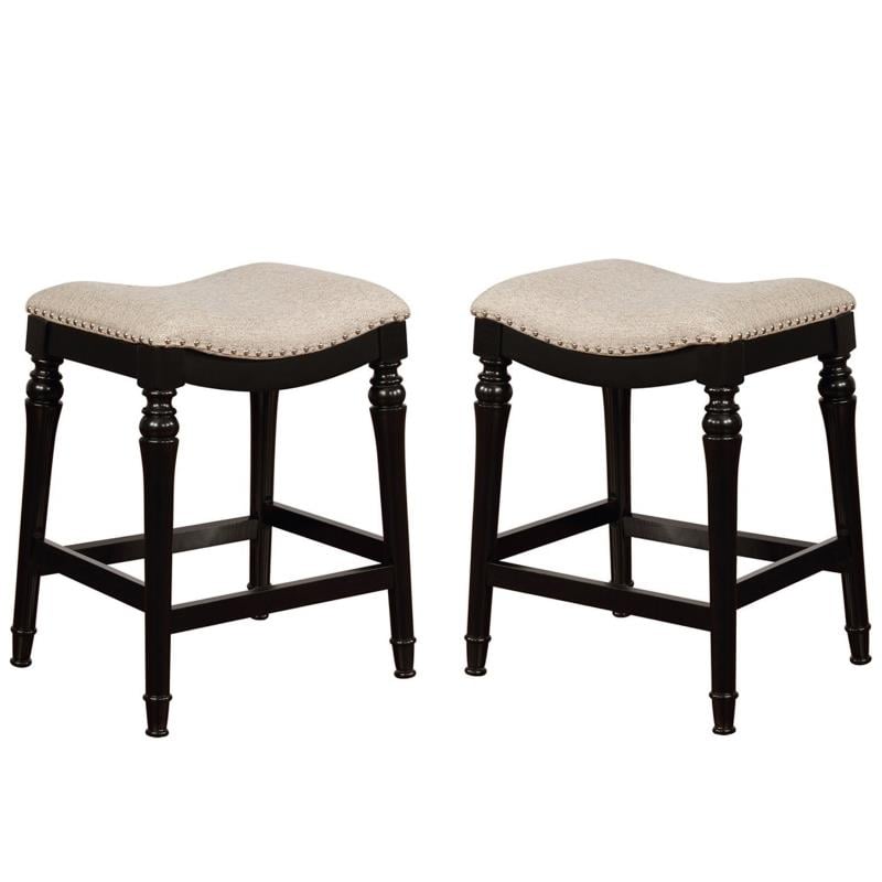 Home Square 2 Piece Saddle Polyester Upholstery Wood Counter Stool Set in Black