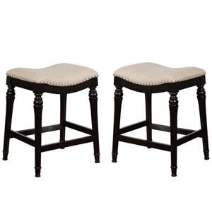 Home Square 2 Piece Saddle Polyester Upholstery Wood Counter Stool Set in Black
