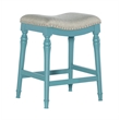 Home Square 2 Piece Saddle Polyester Upholstery Wood Counter Stool Set in Blue