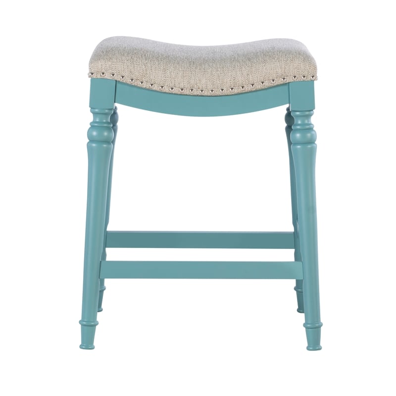 Home Square 2 Piece Saddle Polyester Upholstery Wood Counter Stool Set in Blue