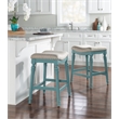 Home Square 2 Piece Saddle Polyester Upholstery Wood Counter Stool Set in Blue
