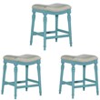 Home Square 3 Piece Saddle Polyester Upholstery Wood Counter Stool Set in Blue