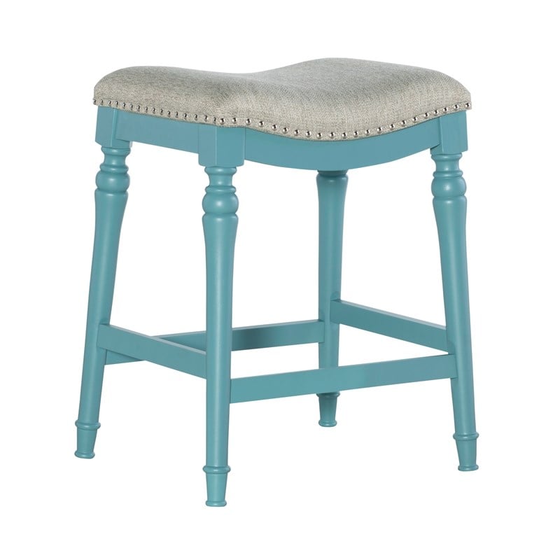Home Square 3 Piece Saddle Polyester Upholstery Wood Counter Stool Set in Blue