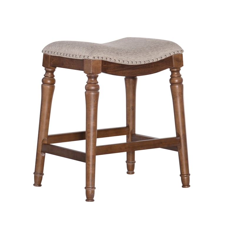 Home Square 3 Piece Saddle Polyester Upholstery Wood Counter Stool Set in Brown