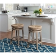 Home Square 2 Piece Solid Wood Swivel Rush Counter Stool Set in Natural Brown