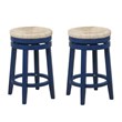 Home Square 2 Piece Solid Wood Swivel Rush Counter Stool Set in Navy Blue
