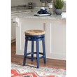 Home Square 2 Piece Solid Wood Swivel Rush Counter Stool Set in Navy Blue