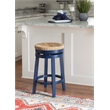 Home Square 3 Piece Solid Wood Swivel Rush Counter Stool Set in Navy Blue