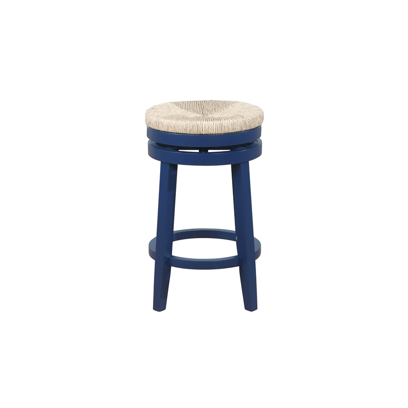 Home Square 3 Piece Solid Wood Swivel Rush Counter Stool Set in Navy Blue