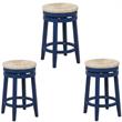 Home Square 3 Piece Solid Wood Swivel Rush Counter Stool Set in Navy Blue
