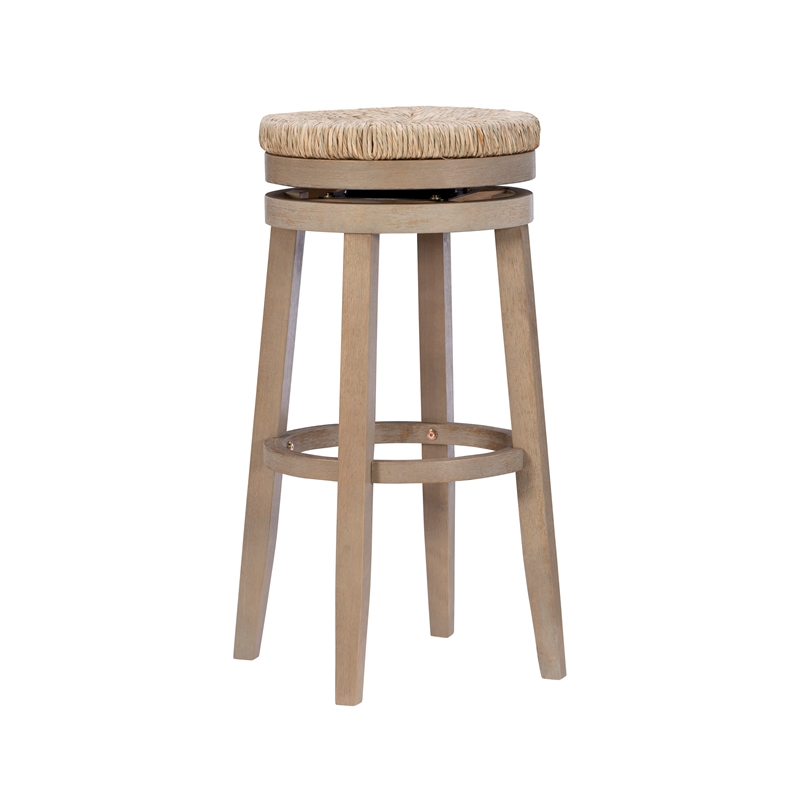 Home Square 3 Piece Solid Wood Swivel Rush Bar Stool Set in Natural Brown