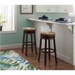 Home Square 2 Piece Solid Wood Swivel Rush Bar Stool Set in Walnut Brown