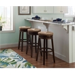 Home Square 2 Piece Solid Wood Swivel Rush Bar Stool Set in Walnut Brown