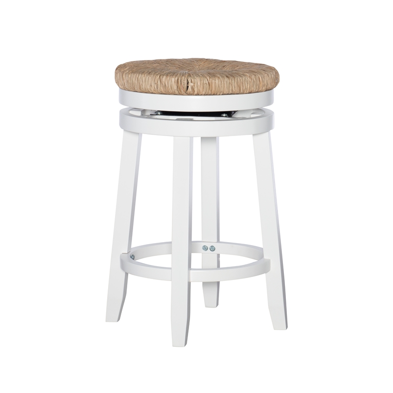 Home Square 2 Piece Swivel Rush Wood Counter Stool Set in White