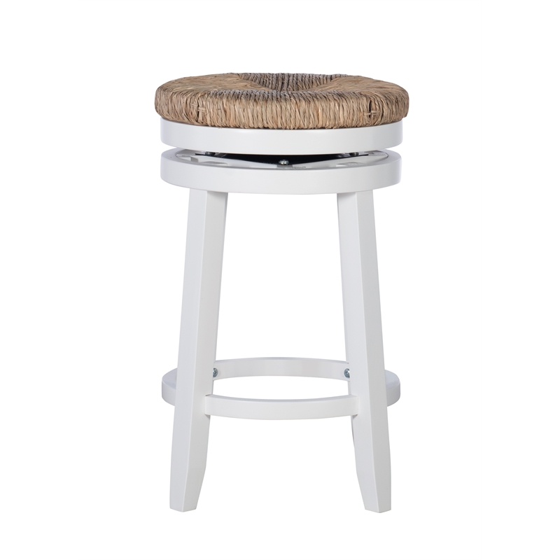 Home Square 2 Piece Swivel Rush Wood Counter Stool Set in White
