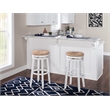 Home Square 2 Piece Swivel Solid Wood Rush Bar Stool Set in White