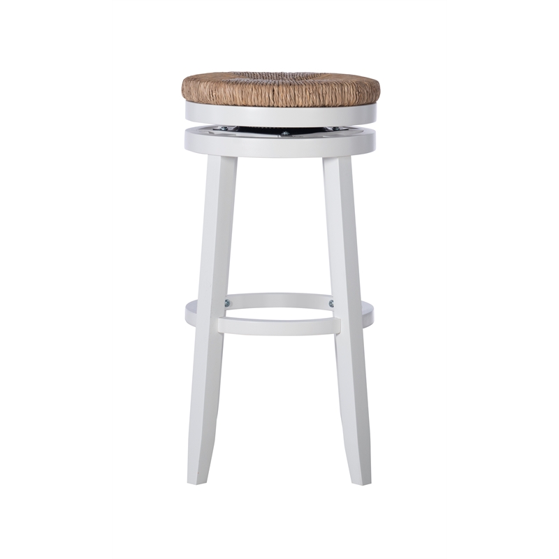 Home Square 2 Piece Swivel Solid Wood Rush Bar Stool Set in White