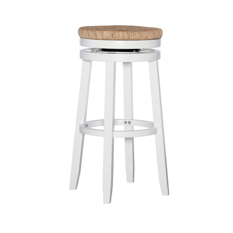 Home Square 3 Piece Swivel Solid Wood Rush Bar Stool Set in White