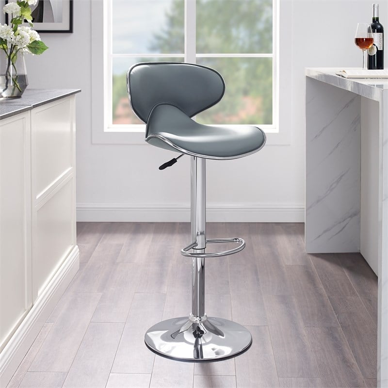 Home Square 2 Piece Rounded Back Adjustable Metal Base Barstool Set in Gray