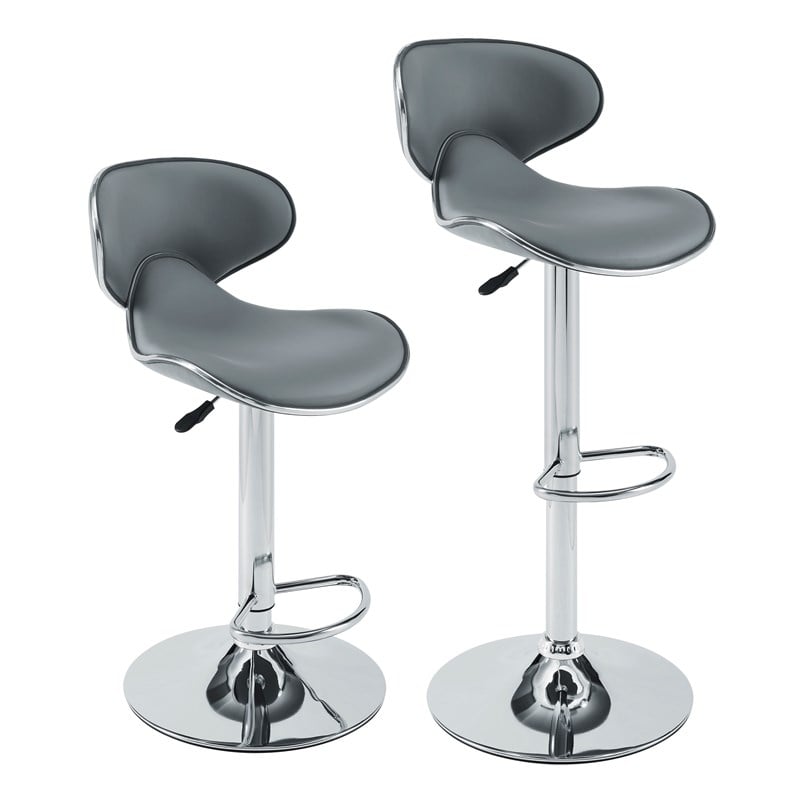 Home Square 2 Piece Rounded Back Adjustable Metal Base Barstool Set in Gray