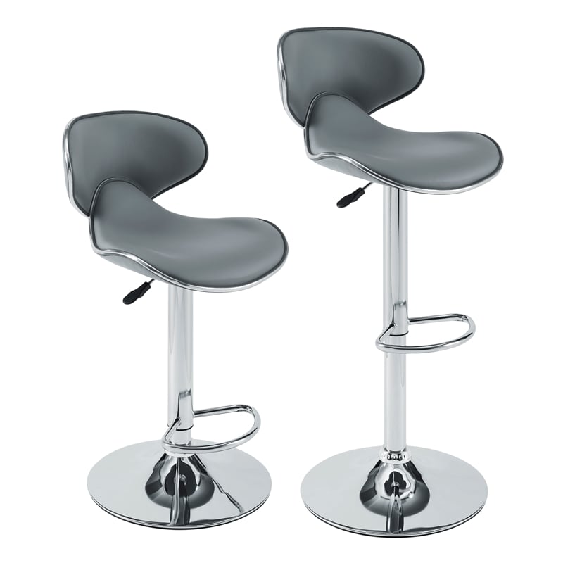Home Square 3 Piece Rounded Back Adjustable Metal Base Barstool Set in Gray