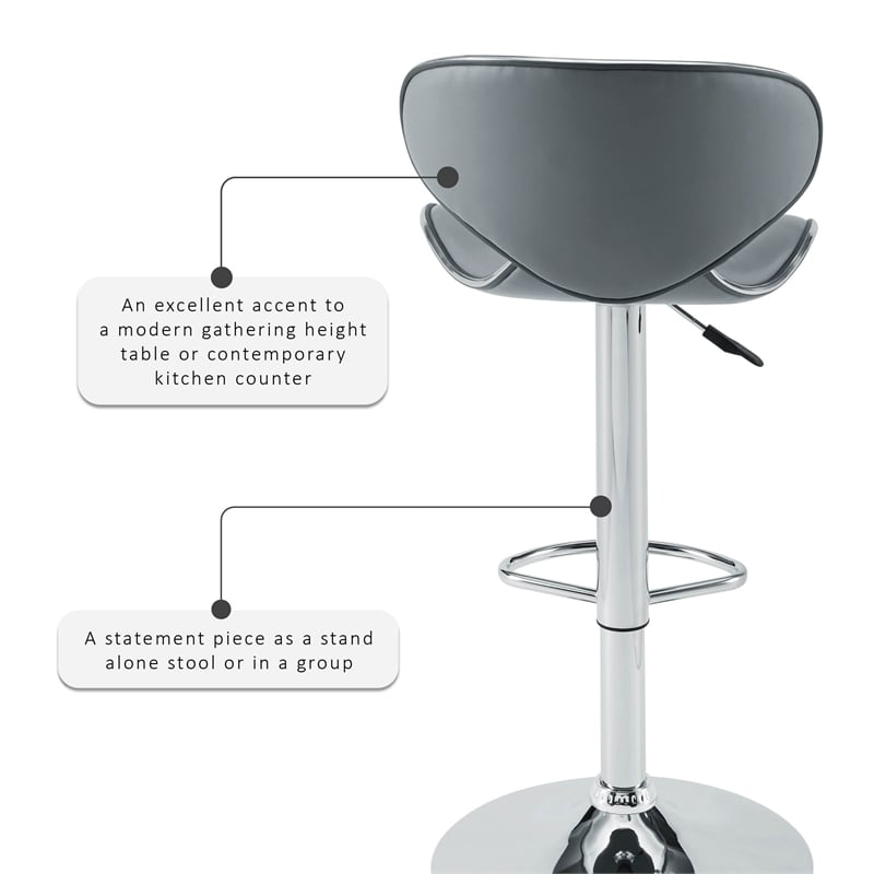Home Square 3 Piece Rounded Back Adjustable Metal Base Barstool Set in Gray