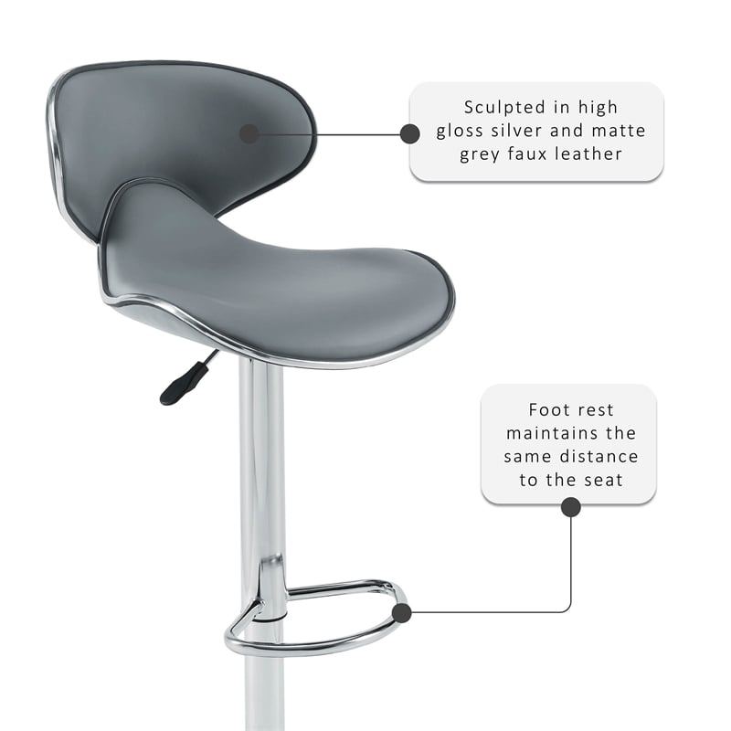 Home Square 3 Piece Rounded Back Adjustable Metal Base Barstool Set in Gray