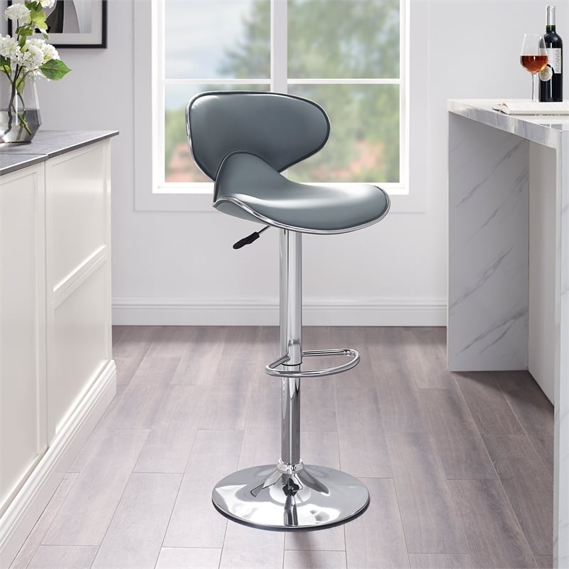 Home Square 3 Piece Rounded Back Adjustable Metal Base Barstool Set in Gray