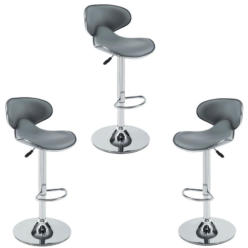 Home Square 3 Piece Rounded Back Adjustable Metal Base Barstool Set in Gray