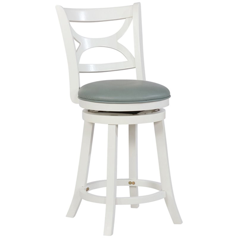 Home Square 2 Piece Swivel Wood Counter Stool Set with PU Seat in Cream