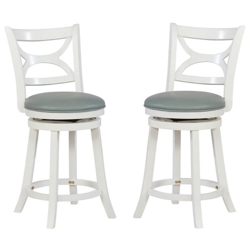 Home Square 2 Piece Swivel Wood Counter Stool Set with PU Seat in Cream