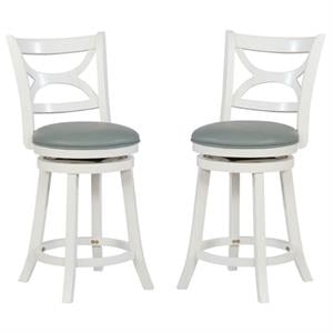 Home Square 2 Piece Swivel Wood Counter Stool Set with PU Seat in Cream