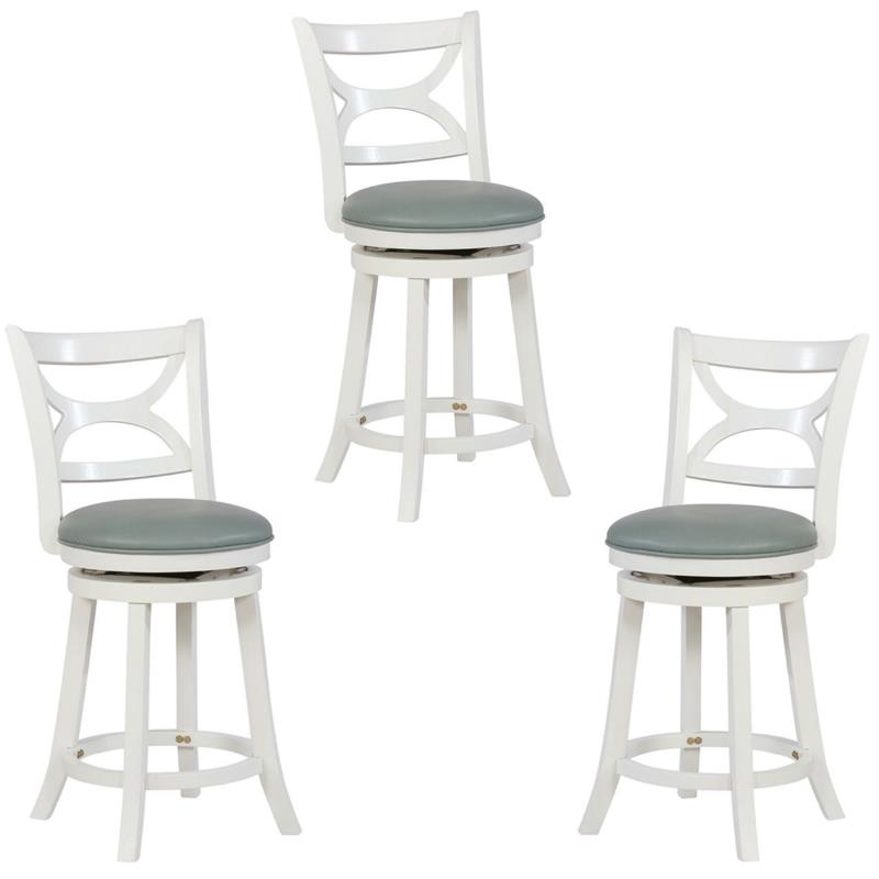 Home Square 3 Piece Swivel Wood Counter Stool Set with PU Seat in Cream