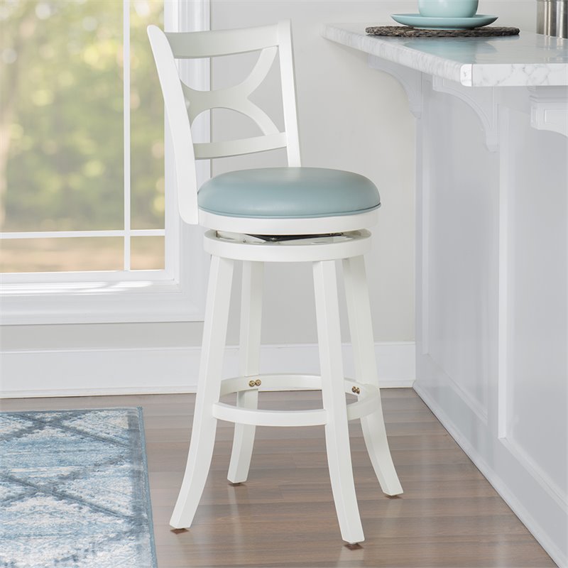 Home Square 2 Piece Swivel Wood Bar Stool Set with PU Seat in Cream