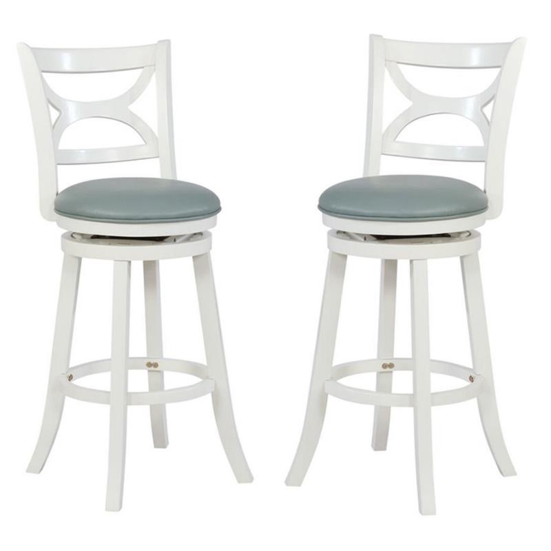 Home Square 2 Piece Swivel Wood Bar Stool Set with PU Seat in Cream