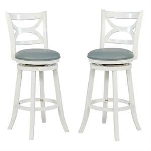 Home Square 2 Piece Swivel Wood Bar Stool Set with PU Seat in Cream