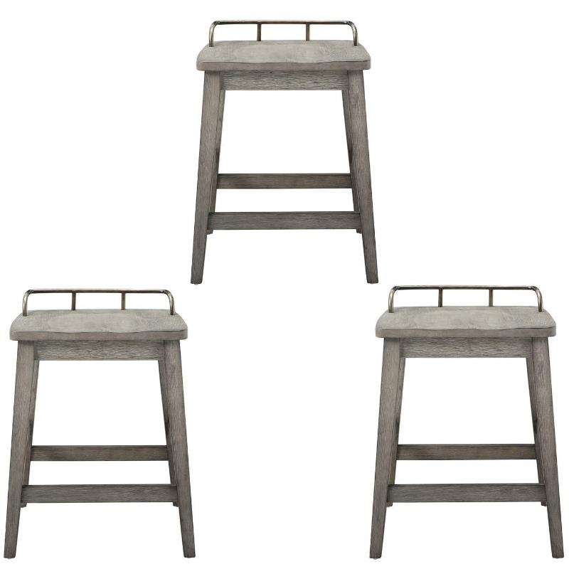 Home Square 3 Piece Solid Wood Counter Stool Set in Rustic Smokey Oak