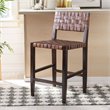 Home Square 2 Piece Leather Counter Stool Set in Cognac and Walnut