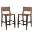 Home Square 2 Piece Leather Counter Stool Set in Cognac and Walnut